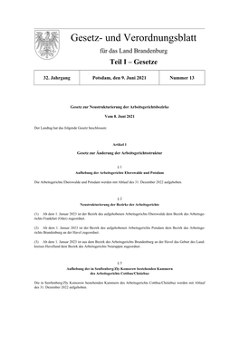 Gesetz- Und Verordnungsblatt Teil I, 2021, Nummer 13