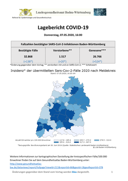 Lagebericht COVID-19 Baden-Württemberg 07.05.2020