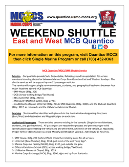 MCB Quantico/MCCS/SMP Shuttle Service Mission. Our Goal Is To