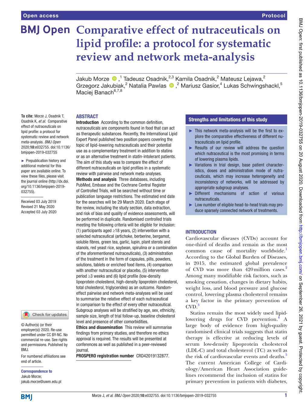 Comparative Effect of Nutraceuticals on Lipid Profile: a Protocol for Systematic Review and Network Meta-­Analysis