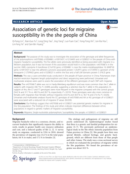 Association of Genetic Loci for Migraine Susceptibility in the She People of China