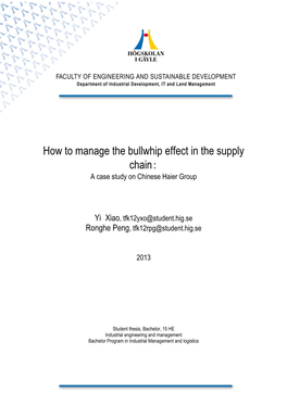 How to Manage the Bullwhip Effect in the Supply Chain: a Case Study on Chinese Haier Group