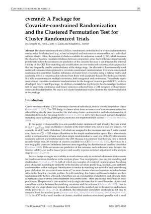A Package for Covariate-Constrained Randomization and the Clustered Permutation Test for Cluster Randomized Trials by Hengshi Yu, Fan Li, John A