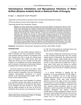 Haematopinus Infestations and Mycoplasma Infections of Water Buffalo (Bubalus Bubalis) Herds in National Parks of Hungary