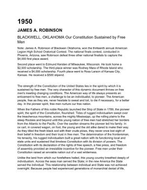 JAMES A. ROBINSON BLACKWELL, OKLAHOMA Our Constitution Sustained by Free Men Note: James A