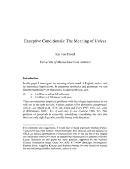 Exceptive Conditionals: the Meaning of Unless