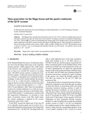 Mass Generation Via the Higgs Boson and the Quark Condensate of the QCD Vacuum