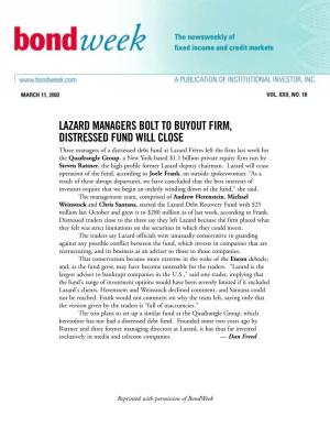 Lazard Managers Bolt to Buyout Firm