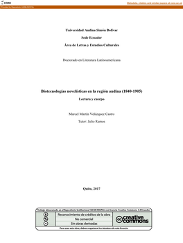 Biotecnologías Novelísticas En La Región Andina (1840-1905)