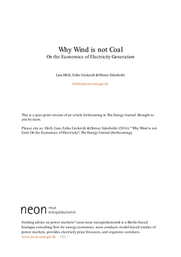 Why Wind Is Not Coal: on the Economics of Electricity Generation
