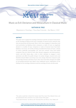 Music As Evil: Deviance and Metaculture in Classical Music*
