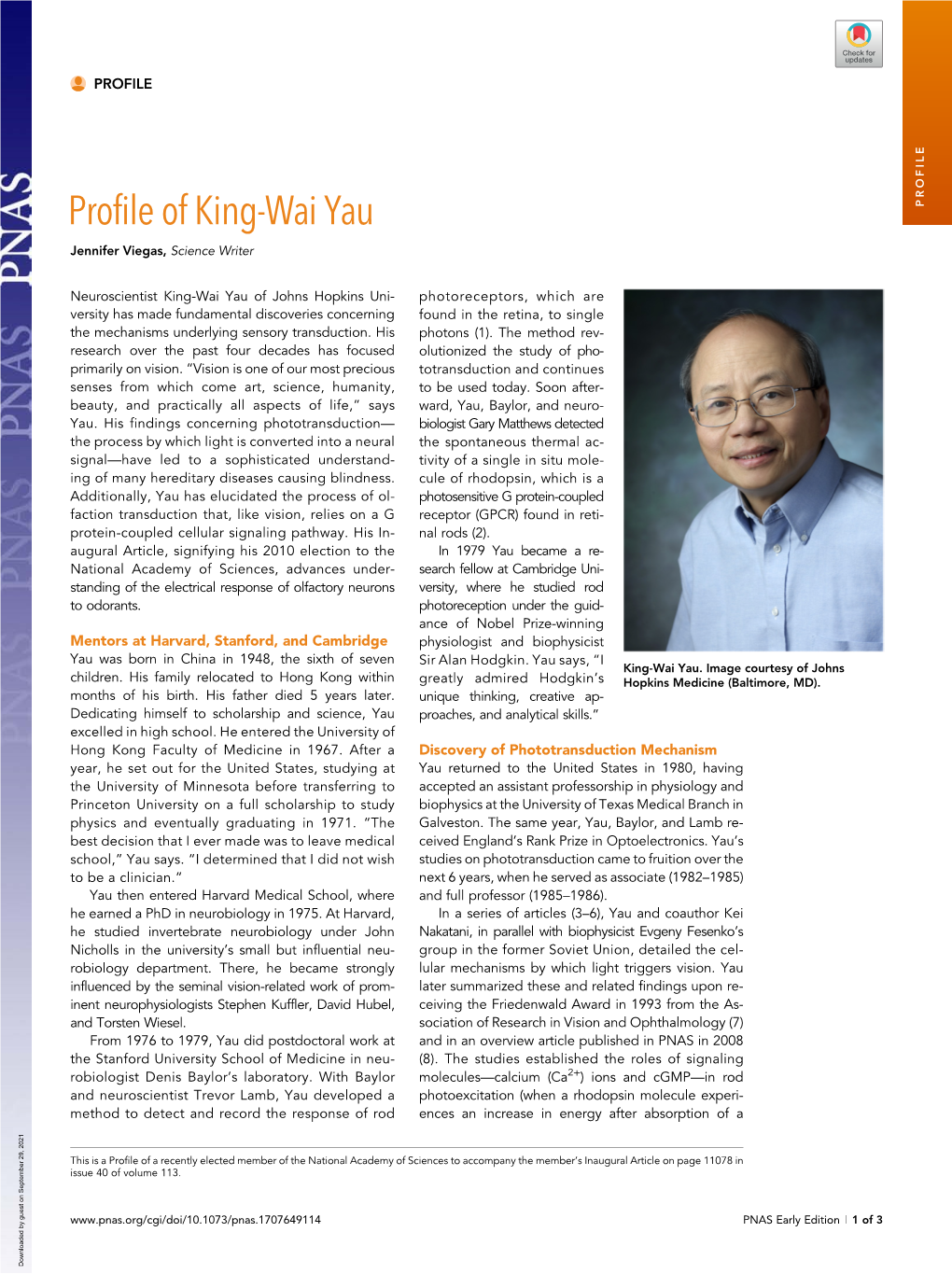 Profile of King-Wai Yau PROFILE Jennifer Viegas, Science Writer