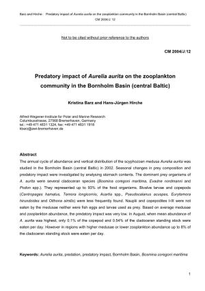 Predatory Impact of Aurelia Aurita on the Zooplankton Community in The