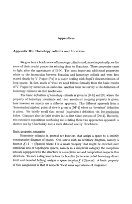 Appendices Appendix HL: Homotopy Colimits and Fibrations We Give Here