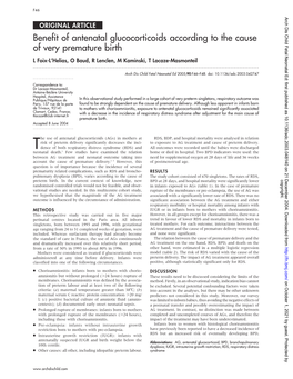 Benefit of Antenatal Glucocorticoids According to the Cause of Very Premature Birth L Foix-L’Helias, O Baud, R Lenclen, M Kaminski, T Lacaze-Masmonteil