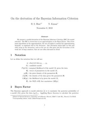 On the Derivation of the Bayesian Information Criterion