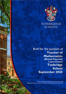 Brief for the Position of Teacher of Mathematics Tonbridge School
