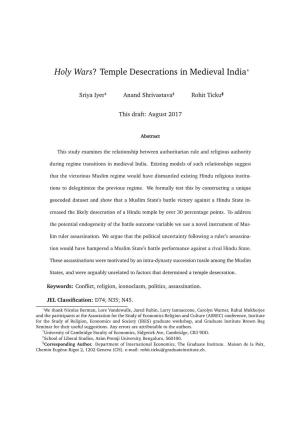 Holy Wars? Temple Desecrations in Medieval India*