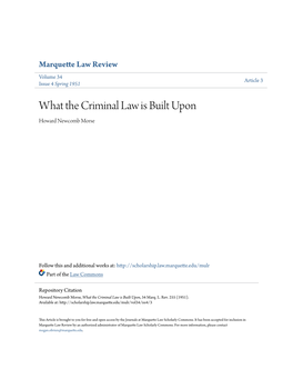 What the Criminal Law Is Built Upon Howard Newcomb Morse