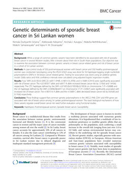 Genetic Determinants of Sporadic Breast Cancer in Sri Lankan Women Nirmala Dushyanthi Sirisena1*, Adebowale Adeyemo2, Anchala I