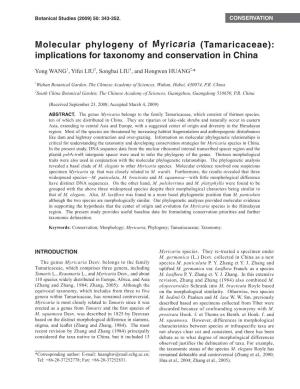 Molecular Phylogeny of Myricaria (Tamaricaceae): Implications for Taxonomy and Conservation in China