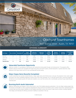 Oakhurst Townhomes 8507 Kromer Street | Austin, TX 78757
