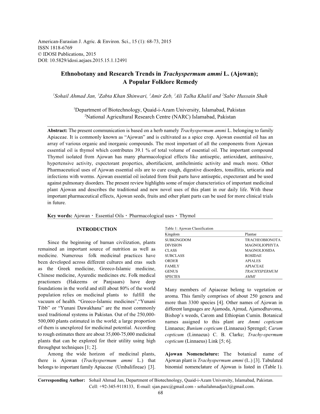 Ethnobotany and Research Trends in Trachyspermum Ammi L. (Ajowan); a Popular Folklore Remedy