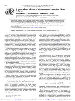 Hydrogen Embrittlement of Magnesium and Magnesium Alloys: a Review Mariano Kappes,A,B,∗ Mariano Iannuzzi,A,Z and Ricardo M