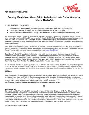 Country Music Icon Vince Gill to Be Inducted Into Guitar Center's