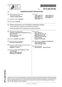 Thioflavin Derivatives for Use in the Diagnosis of Alzheimer's Disease