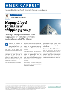 Hapag-Lloyd Forms New Shipping Group