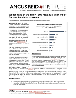 Terry Fox a Run-Away Choice for New Five-Dollar Banknote