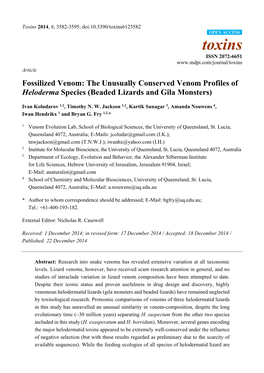 Fossilized Venom: the Unusually Conserved Venom Profiles of Heloderma Species (Beaded Lizards and Gila Monsters)