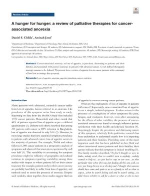 A Review of Palliative Therapies for Cancer- Associated Anorexia