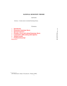 HE WANG Abstract. a Mini-Course on Rational Homotopy Theory