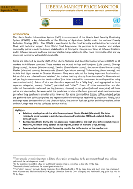 LIBERIA MARKET PRICE MONITOR September 2009 a Monthly Price Analysis of Food and Other Essential Commodities