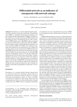 Differential Network As an Indicator of Osteoporosis with Network Entropy