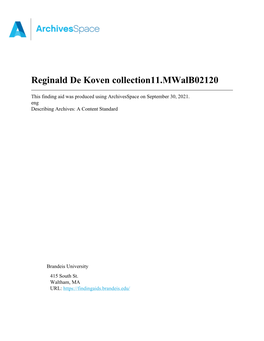 Reginald De Koven Collection11.Mwalb02120