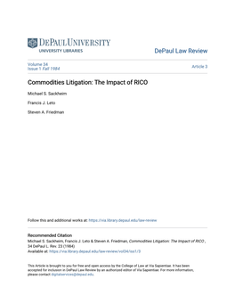 Commodities Litigation: the Impact of RICO