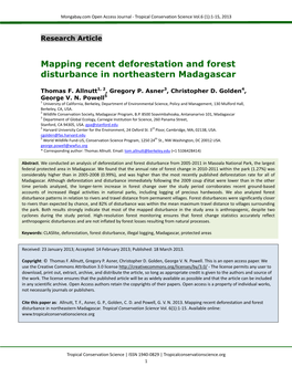 Mapping Recent Deforestation and Forest Disturbance in Northeastern Madagascar