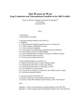 The Wages of War: Iraqi Combatant and Noncombatant Fatalities in The
