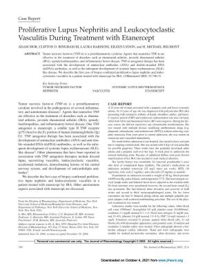 Proliferative Lupus Nephritis and Leukocytoclastic Vasculitis During Treatment with Etanercept ADAM MOR, CLIFTON O