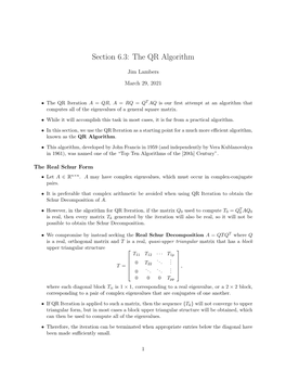 Section 6.3: the QR Algorithm