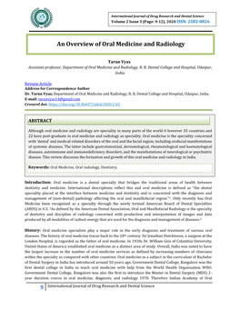 9 an Overview of Oral Medicine and Radiology