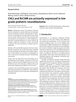 CHL1 and Nrcam Are Primarily Expressed in Low Grade Pediatric