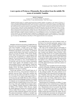 A New Species of Prohyrax (Mammalia, Hyracoidea) from the Middle Mi- Ocene of Arrisdrift, Namibia