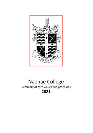 Naenae College Summary of Core Values and Processes 2021