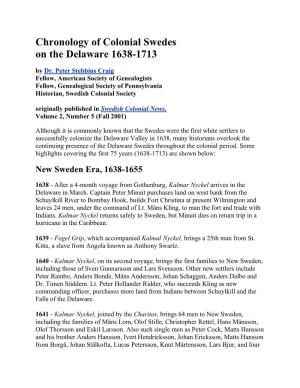 Chronology of Colonial Swedes on the Delaware 1638-1713 by Dr
