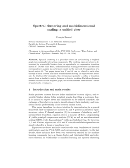 Spectral Clustering and Multidimensional Scaling: a Uniﬁed View