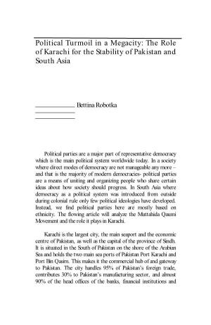 Political Turmoil in a Megacity: the Role of Karachi for the Stability of Pakistan and South Asia